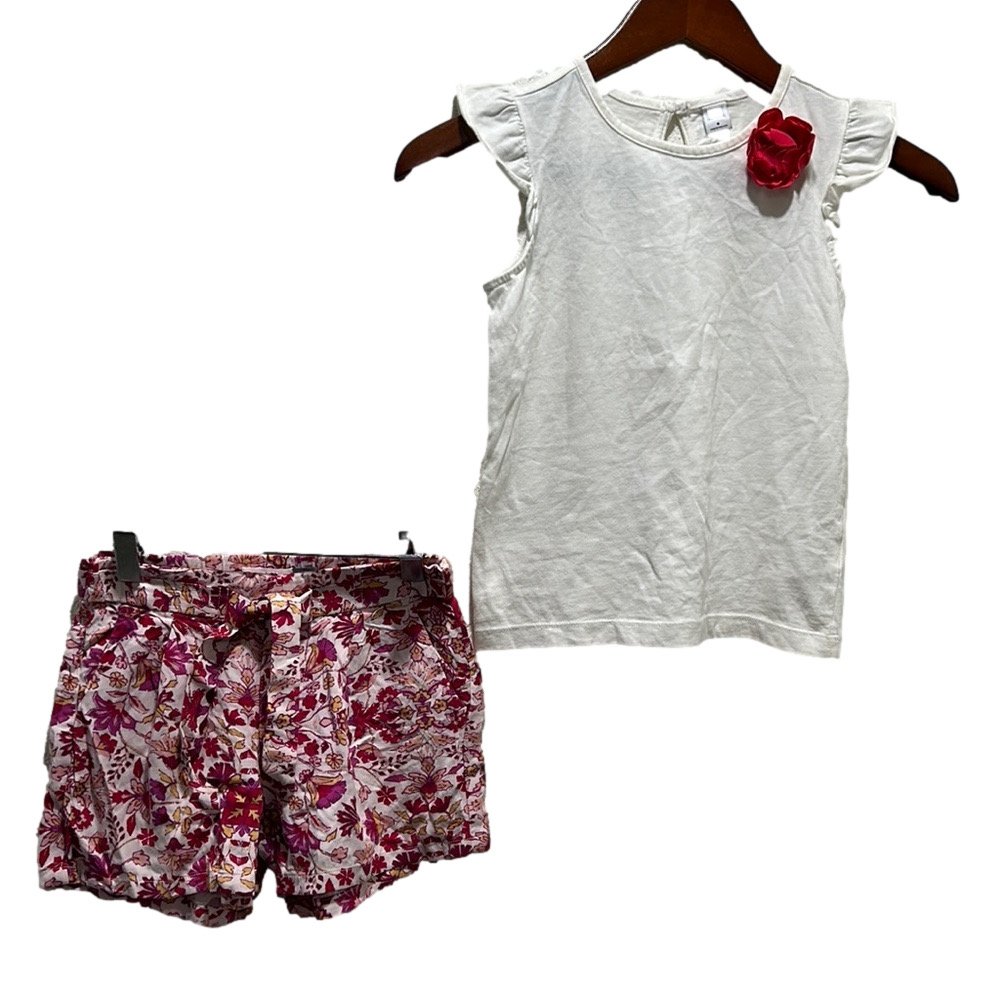 Janie and jack & Old navy SET white top floral shorts size 6 GUC